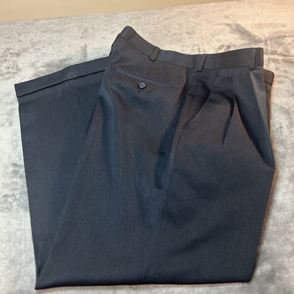 Perry Ellis Classic Fit Non Iron Double Pleated Dress Pants Navy Blue Mens 36x29 - Picture 1 of 10
